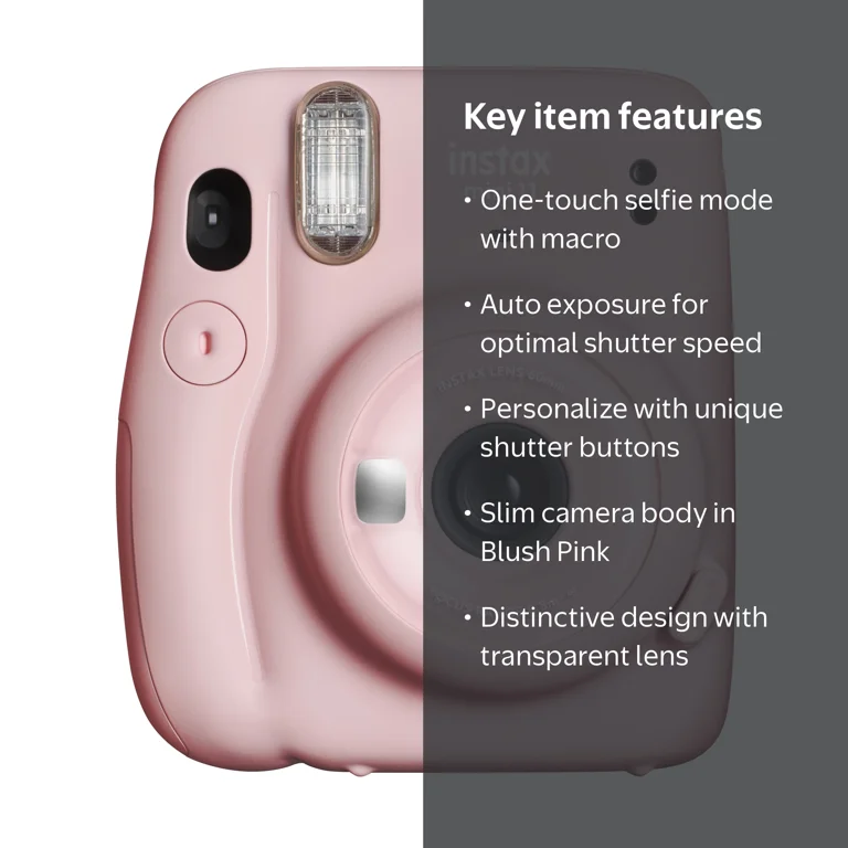 Fujifilm, Instax Mini 11 Instant Camera, Blush Pink with Selfie