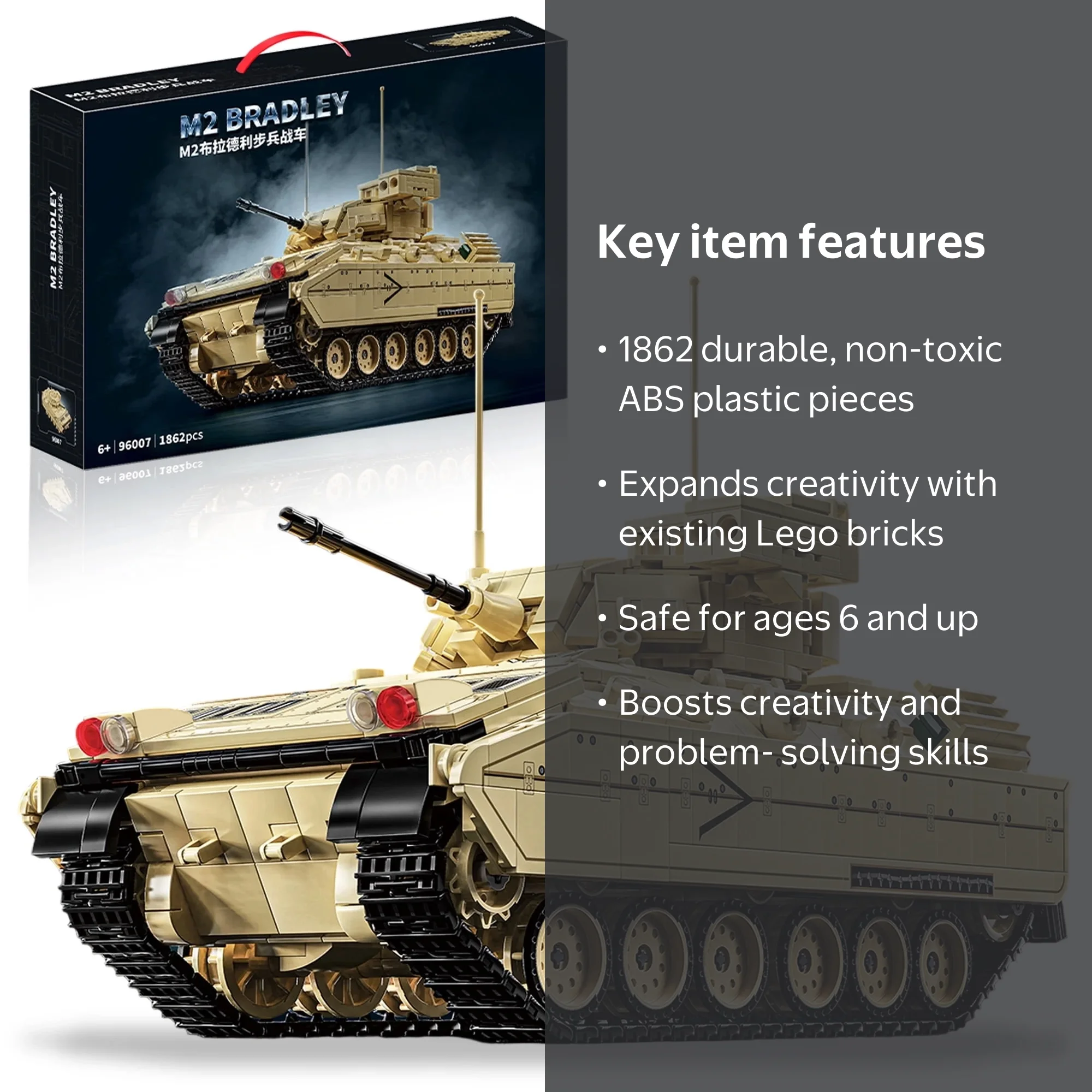 GZBrick M2 Bradley Tank Building Sets WW2 Military Toy for Adults