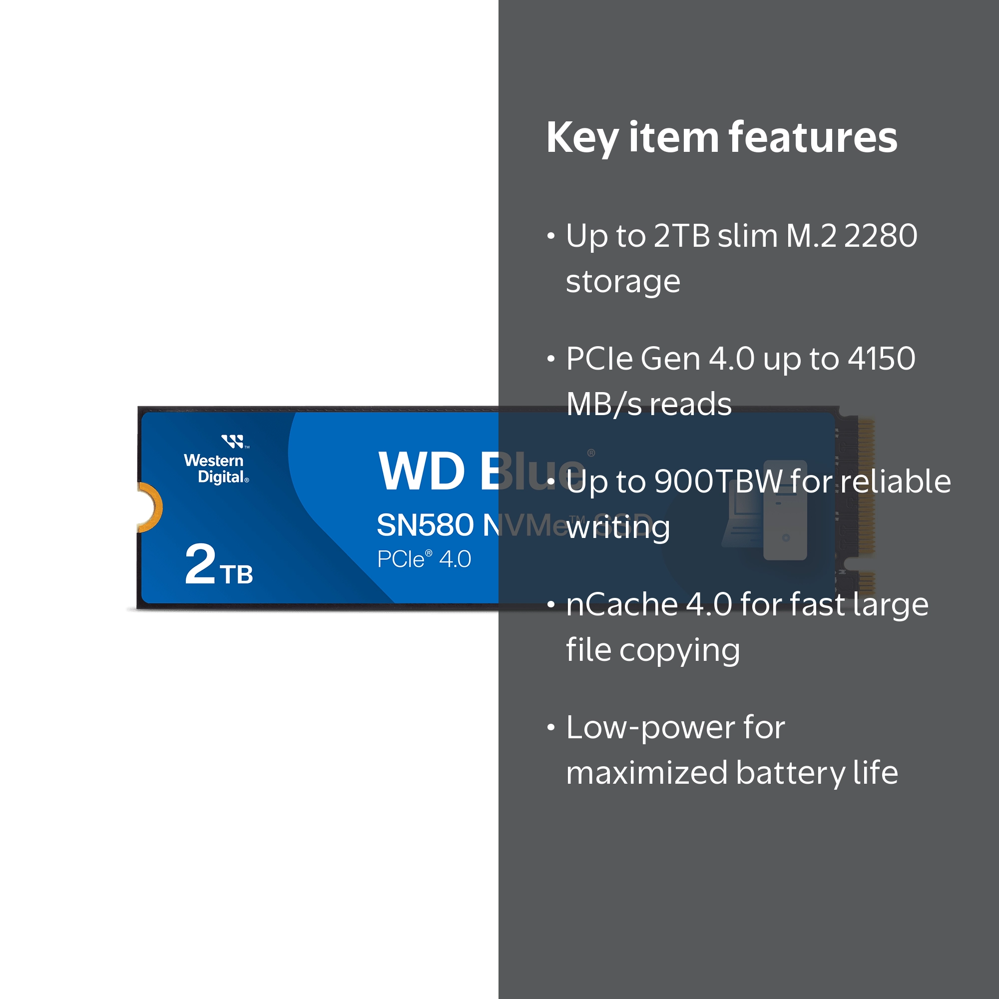 WD Blue 2TB SN580 NVMe SSD, Internal SSD - WDS200T3B0E-00CHF0