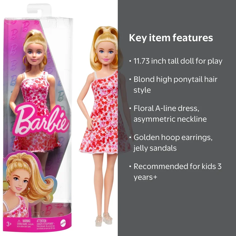 barbie fashionista white dress red flowers Fashionistas Doll #205 with Blond Ponytail and Floral Dress, 11.73 in tashlanding2 Convertible Wrap High Low Size | Runs one size big, we suggest sizing down:8 Girls can play out Pink