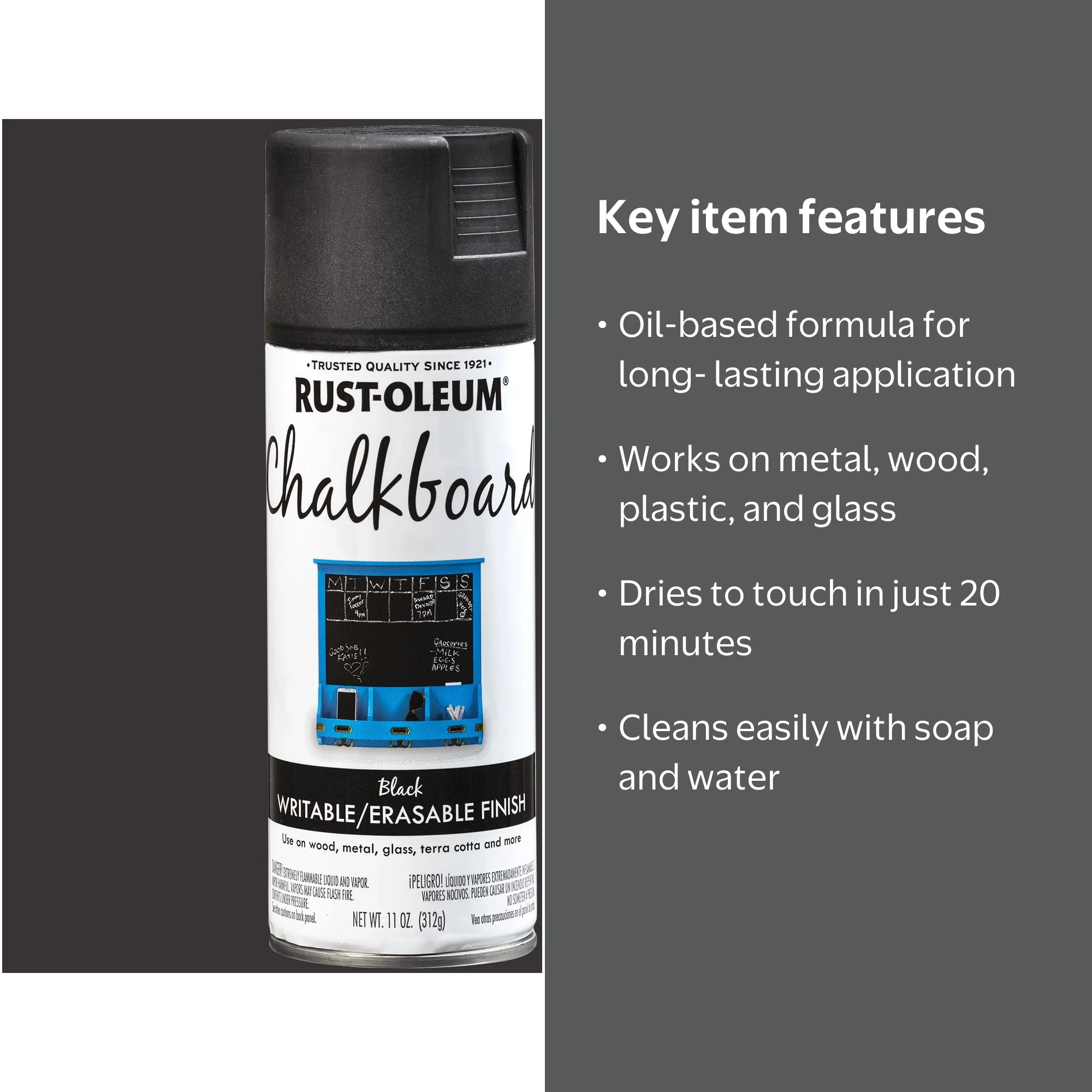 Rust-Oleum, Chalkboard Flat Spray Paint, 301438, 11 oz - Walmart.com