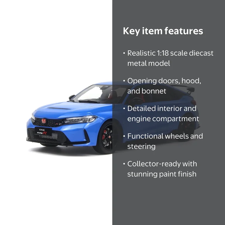 Paudi Model, 1:18 Scale Diecast Honda Civic Type-R FL5 Blue Model