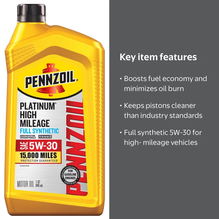 Pennzoil Platinum High Mileage Full Synthetic 5W-30 Motor Oil, 1