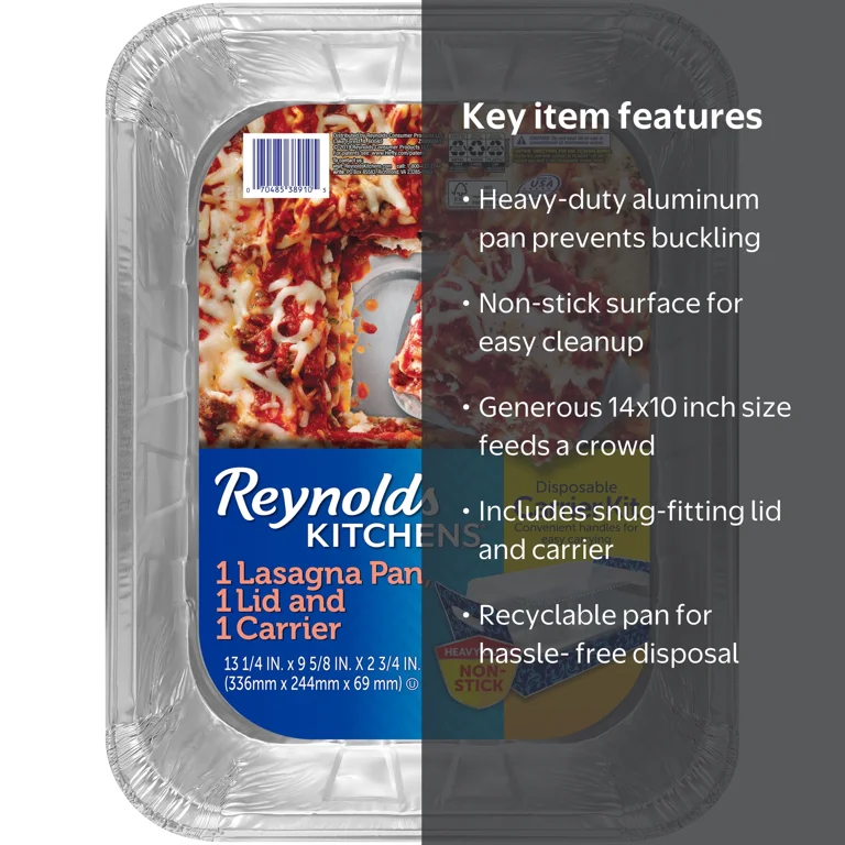 Reynolds Wrap Disposable Lasagna Carrier 14x10x3 with Lid, Heavy