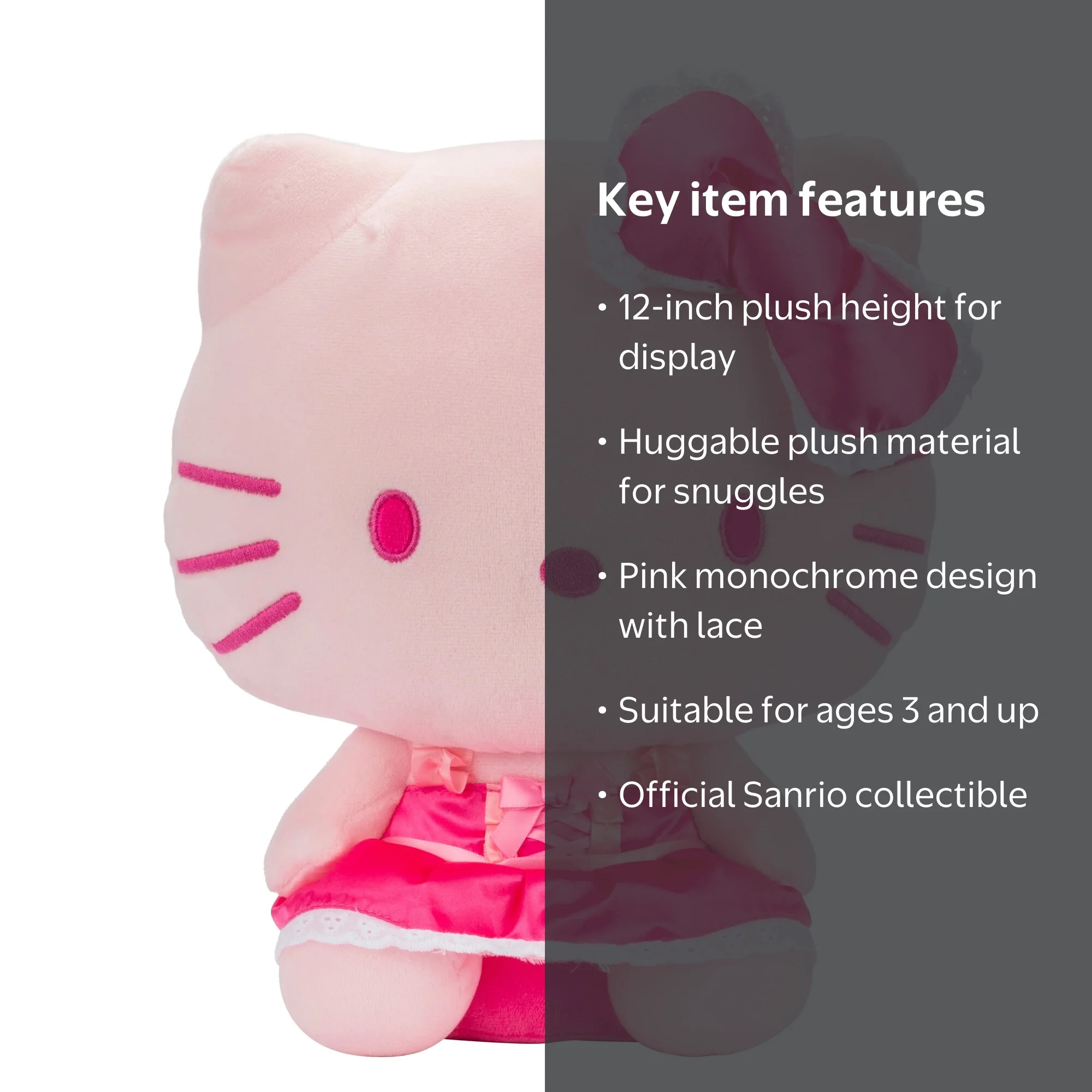 12 inch Pink Monochorme Hello Kitty Childs Plush Toy - Walmart.com