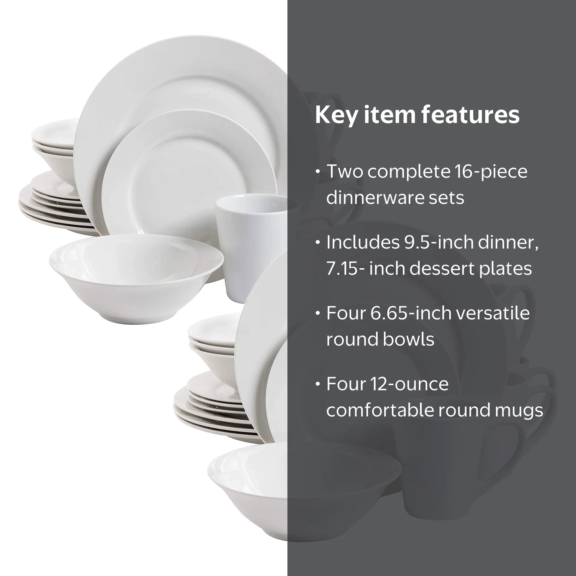 Gibson Porcelain Zen Buffet 16 Piece Round Dinnerware Set, White