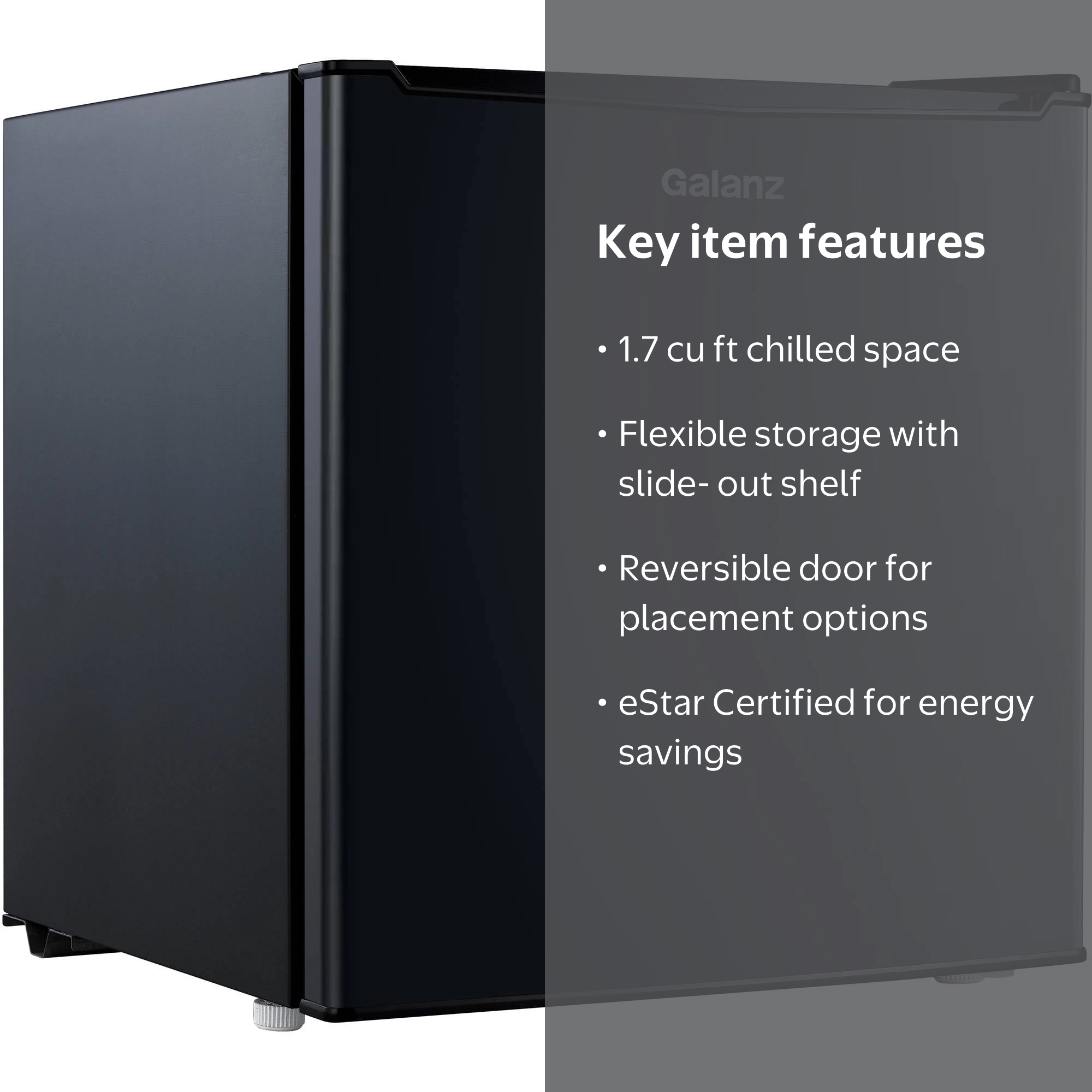 Galanz Small 1.7 Cu ft Single Door Mini Fridge GL17BK for Dorm