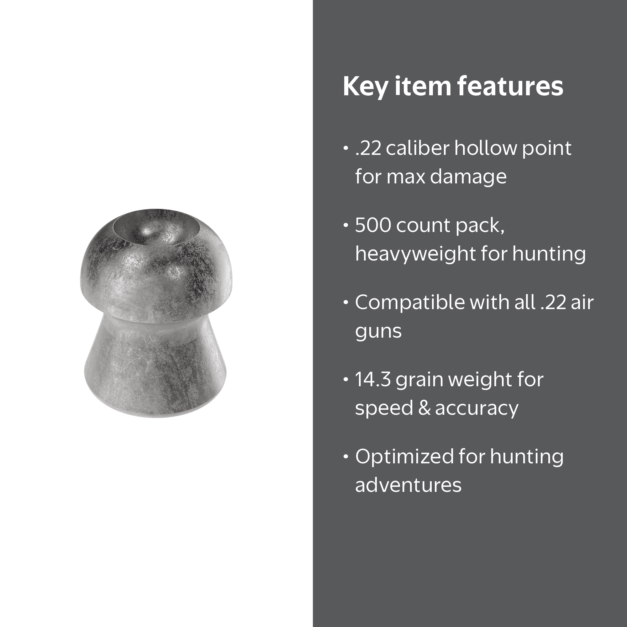 Benjamin, Airgun Ammo, BHP22, 14.3 Grain Hollow Point 500 ct