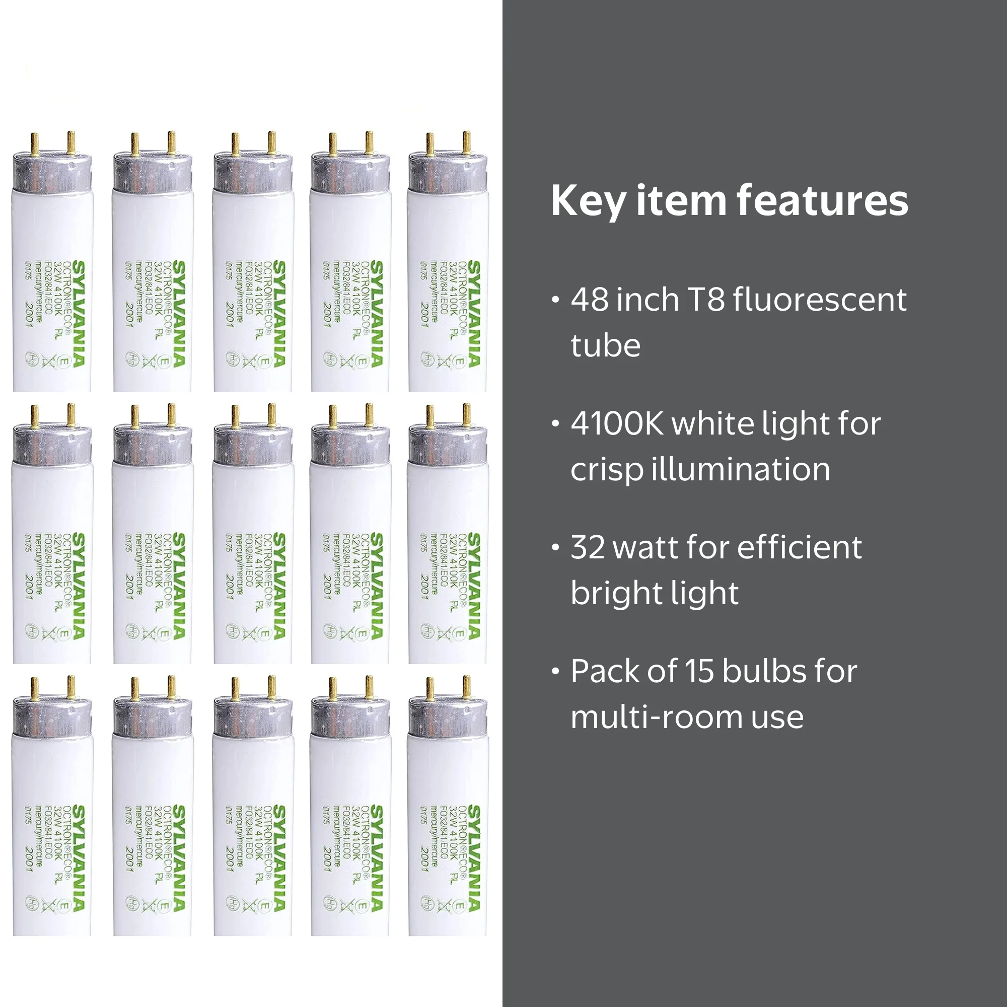 Sylvania, case of 15 21781 FO32/841/ECO 32W T8 48 inch fluorescent