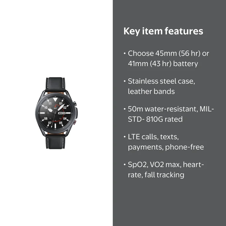 Samsung, Galaxy Watch 3 Smart Watch, 45mm, Stainless LTE - Walmart.com