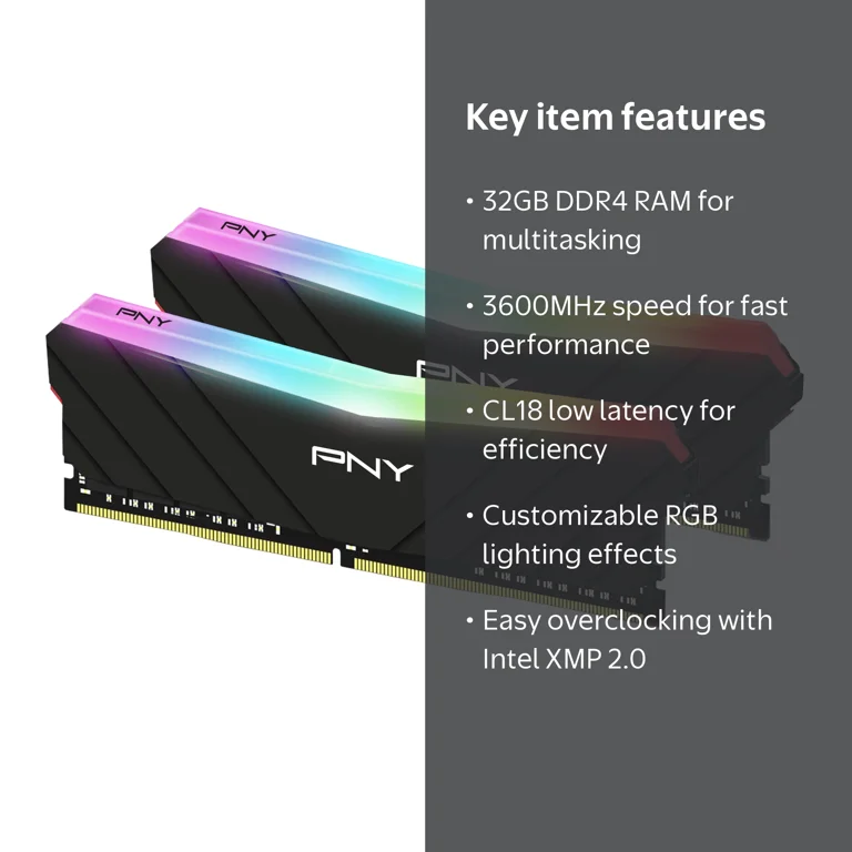PNY EPIC-X RGB™ 32GB (2x16GB) DDR4 3600MHz CL18 1.35V (XMP 2.0