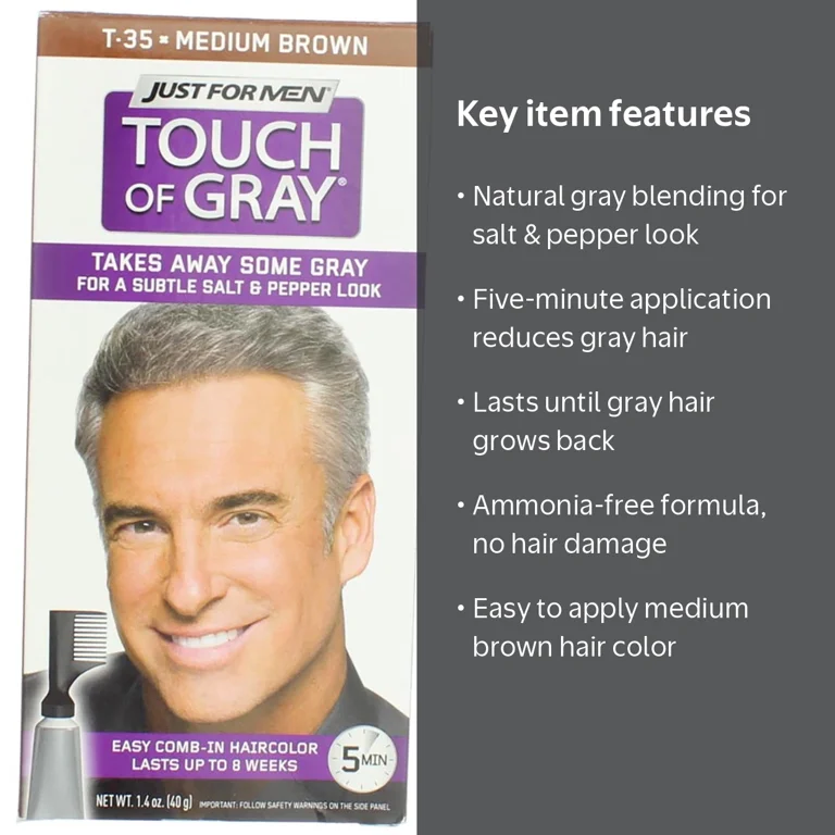 Just For Men, Hair Gray Color, Touch of Gray, Medium Brown T-35