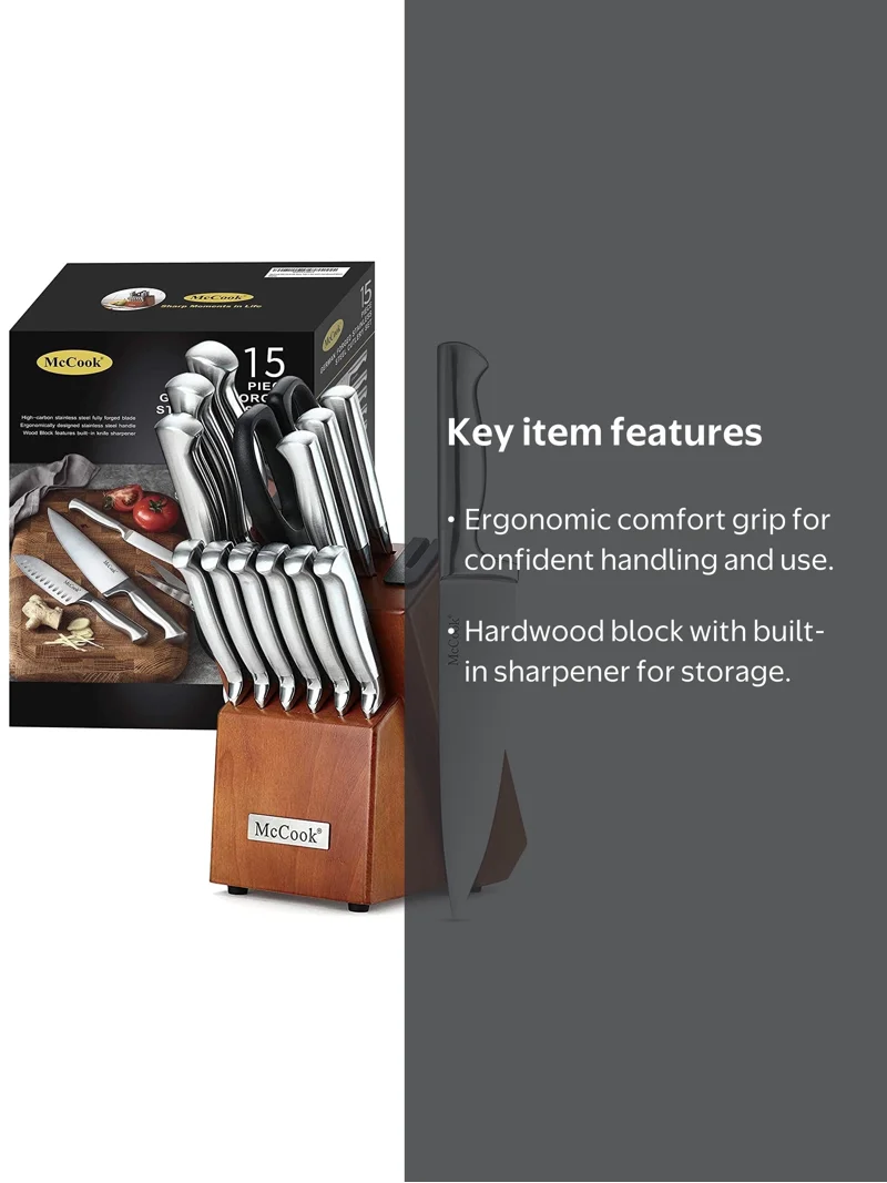 McCook, Knife Set, 15 Pieces, German Stainless Steel with