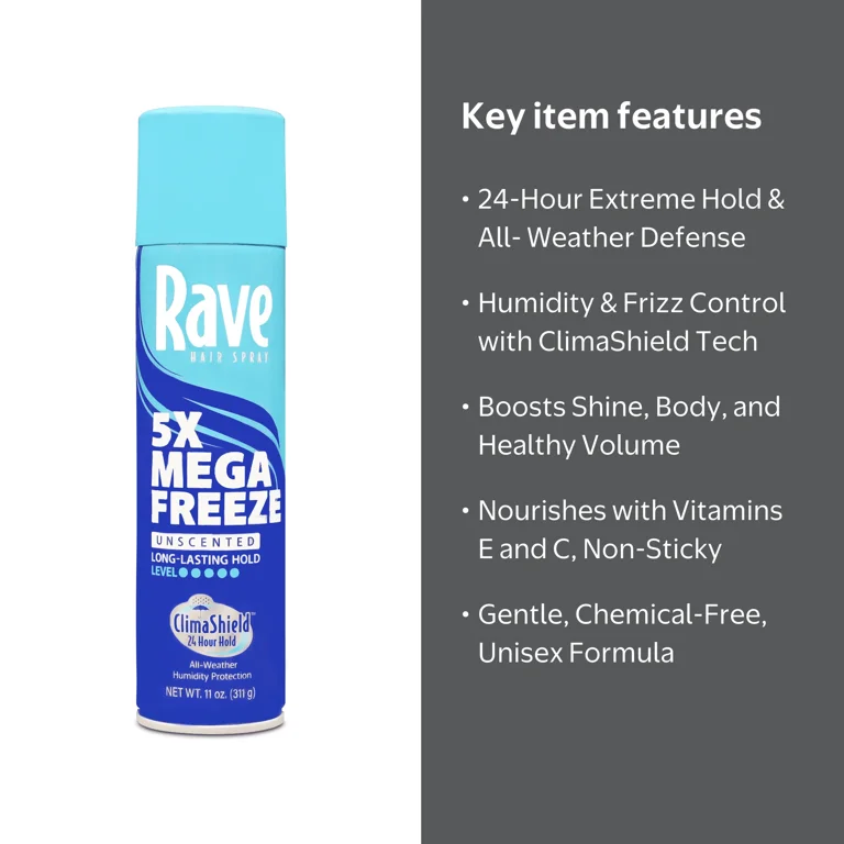 リーウェイ スプレー化粧水4x60ml Rave 5X Mega Freeze Hair Spray, Unisex, All-Weather Protection