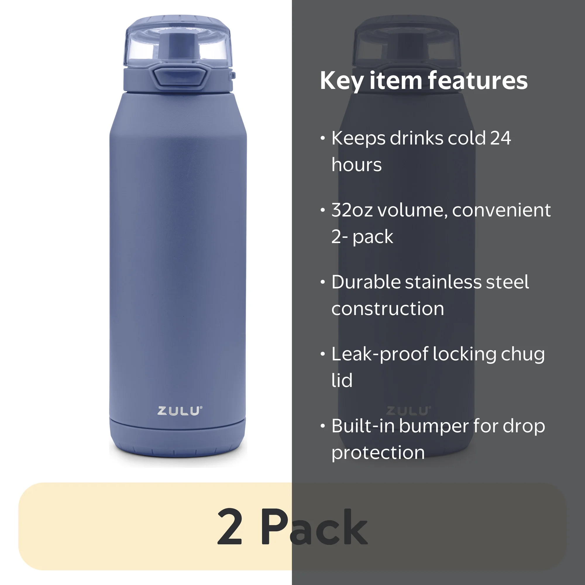 2 pack) ZULU Swift 32oz Stainless Steel Water Bottle With Chug Lid