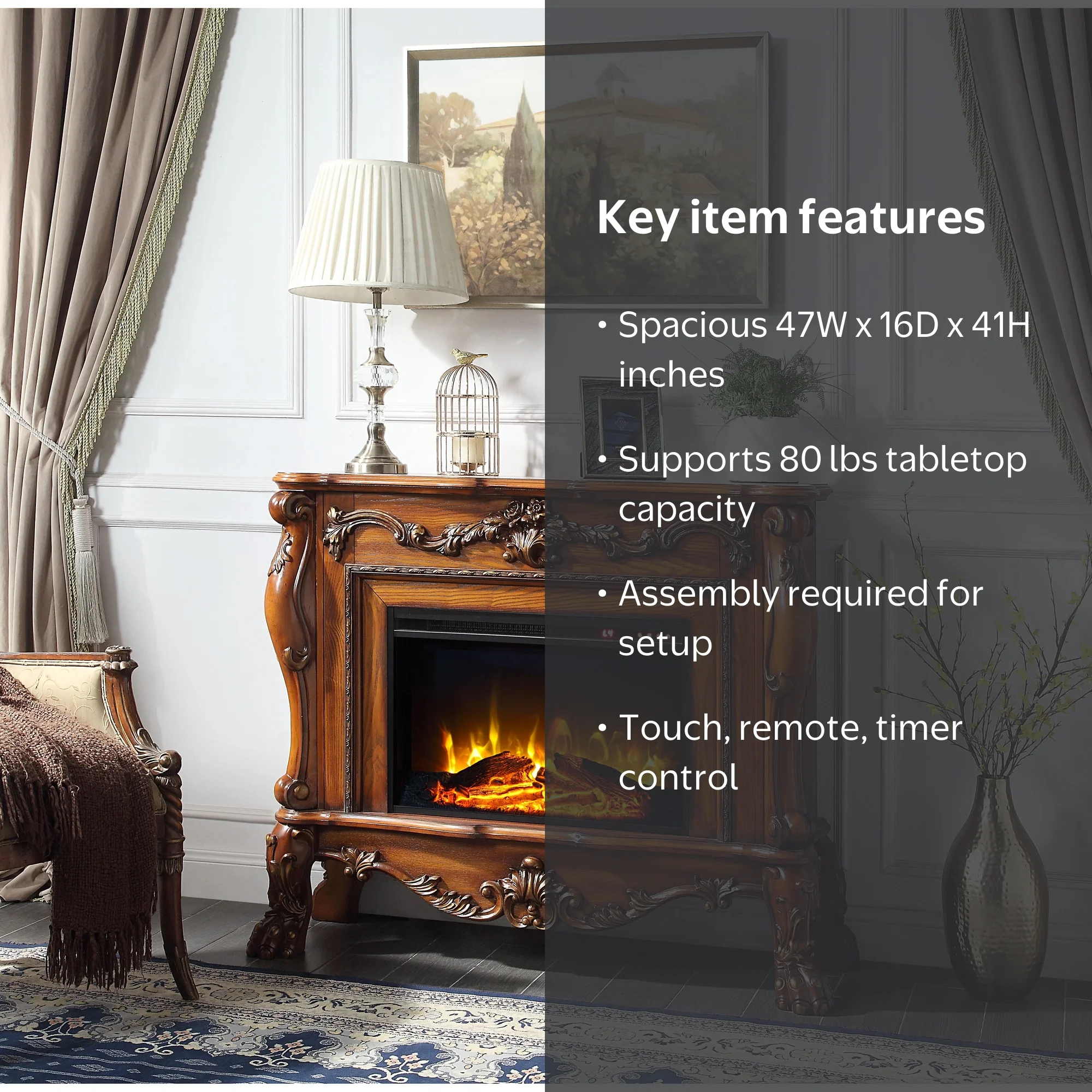 Acme Furniture Dresden Freestanding Electric Fireplace, Cherry Oak