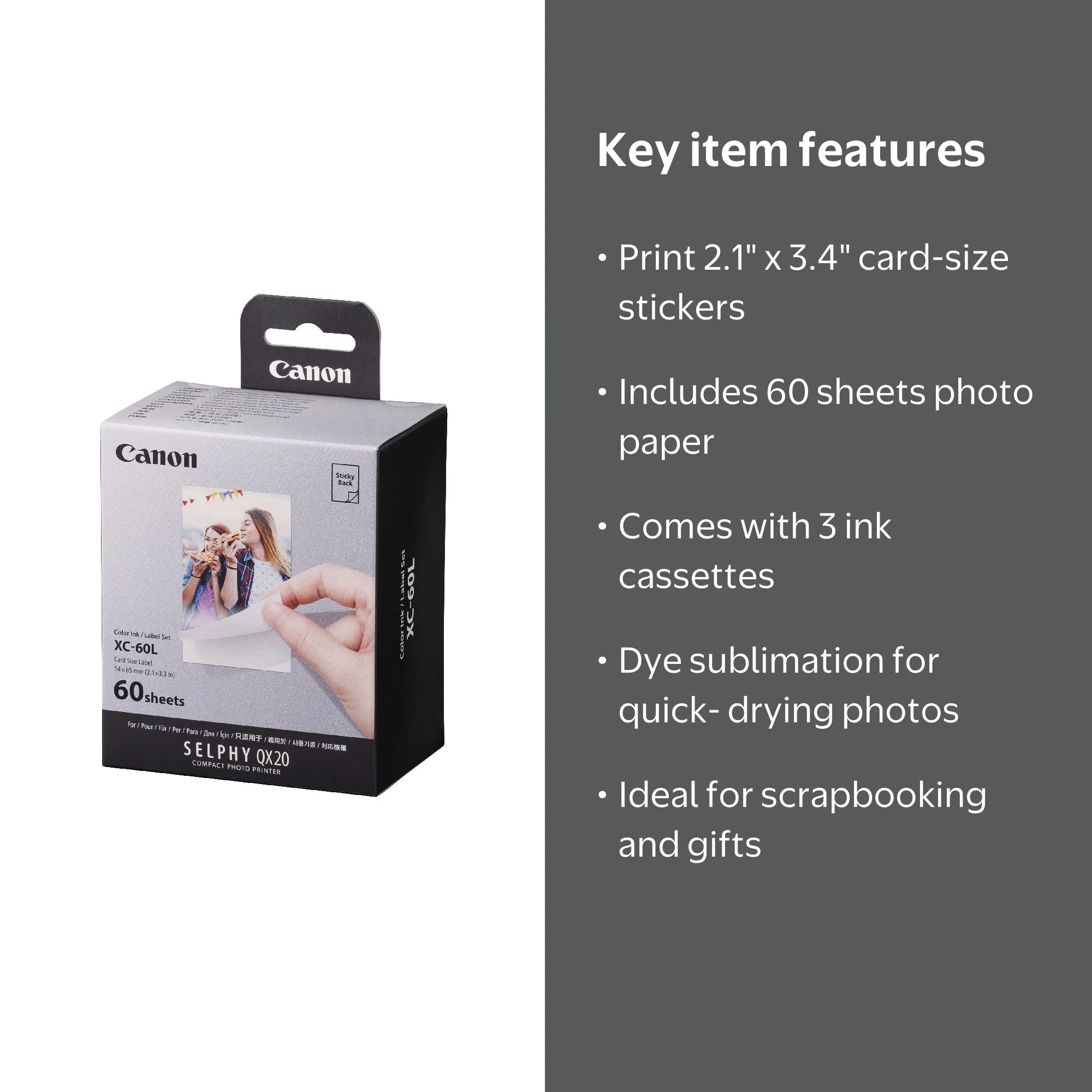 Canon XC-60L Ink & Paper Set for SELPHY QX20 Wireless Mobile