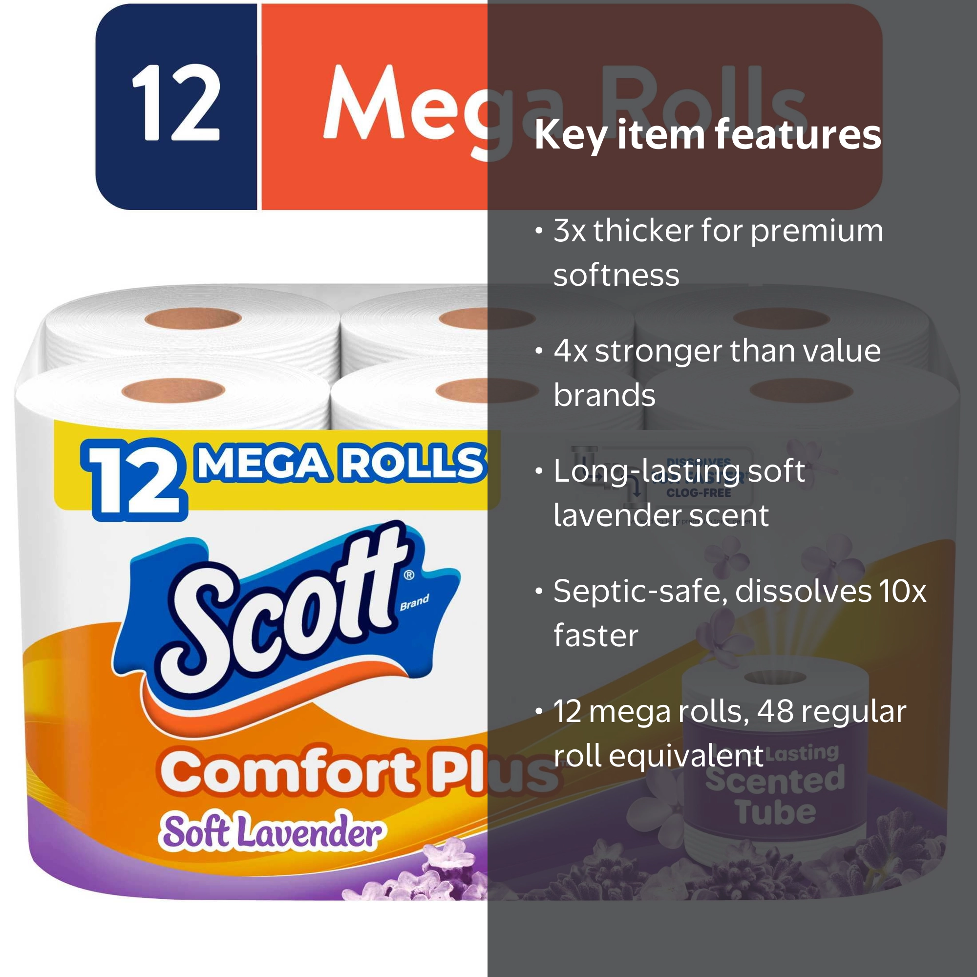 Scott, Toilet Paper, 12 Mega Rolls, Extra Soft Lavender Scented