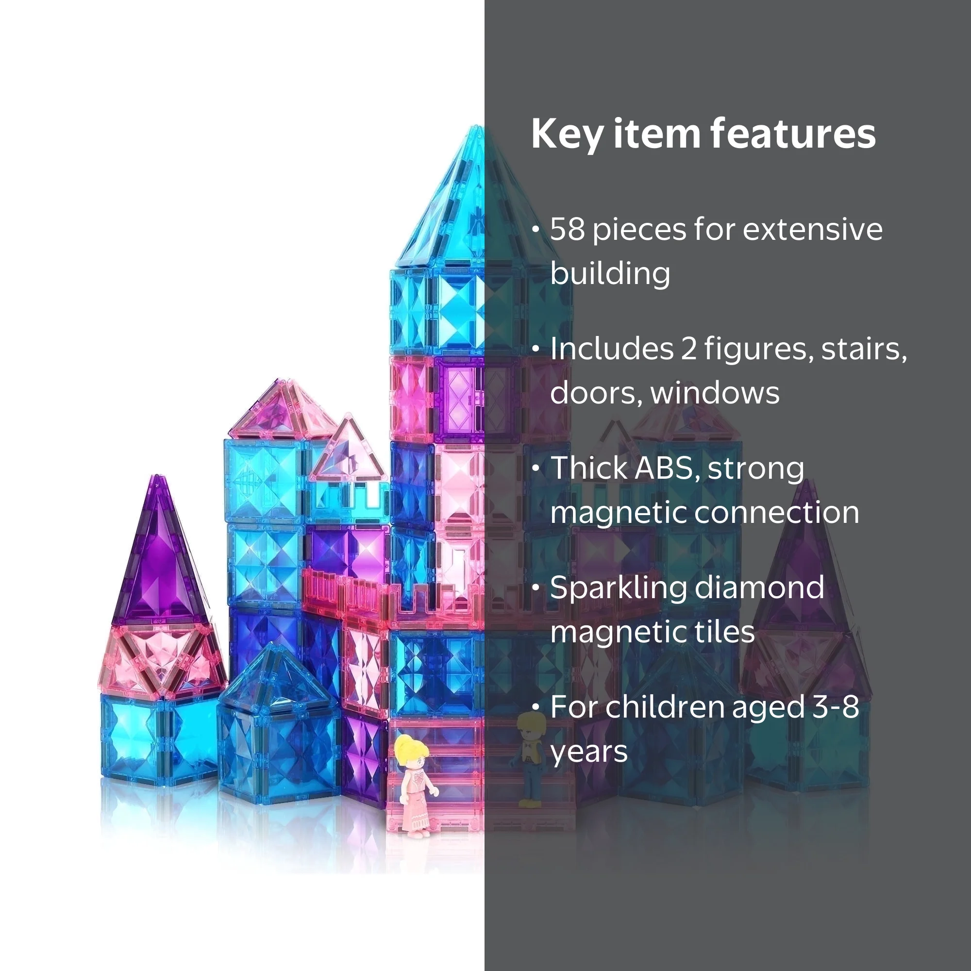 FunMagic Ice Castle Magnetic Tiles, STEM Sparkling Building Blocks