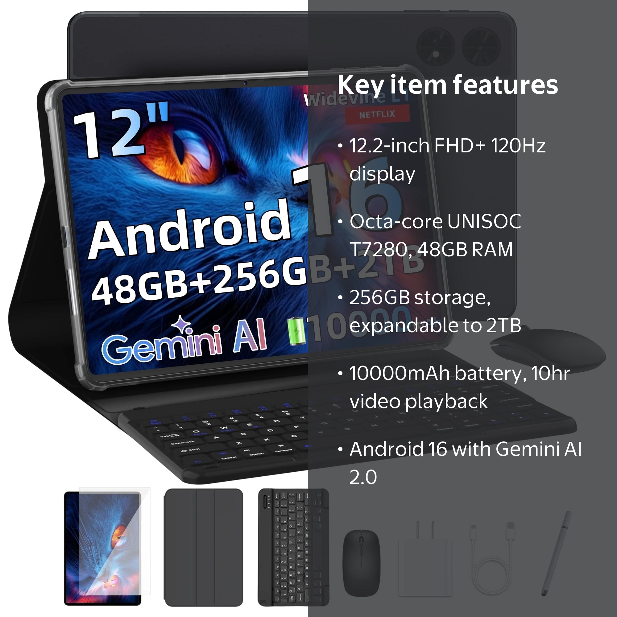 TABWEE T60 AI Tablet Android 16, 12