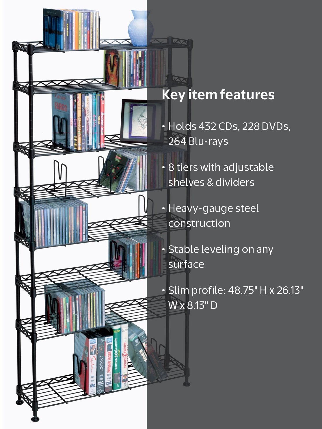 Atlantic Maxsteel Large 8-Tier Metal Multimedia Storage Rack, CD