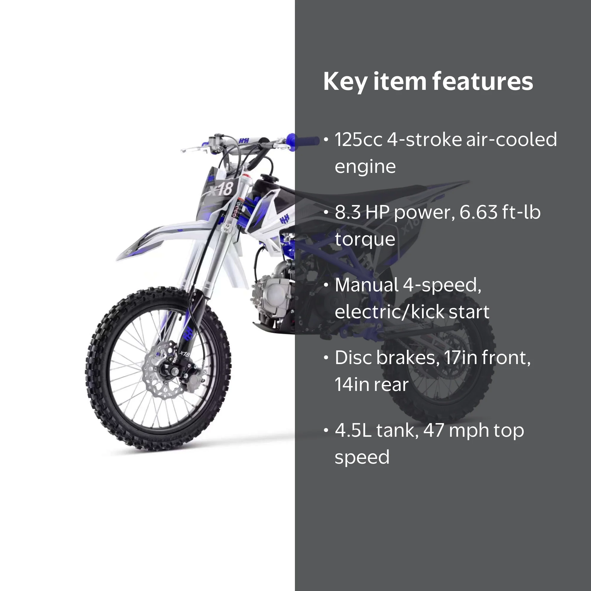HHH X18 ‎Gas Powered 4 Cycle 125 cc Motorcycle - Walmart.com