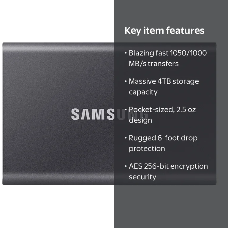 Samsung, External SSD, 4TB, USB 3.2 Gen 2, Titan Gray - Walmart.com