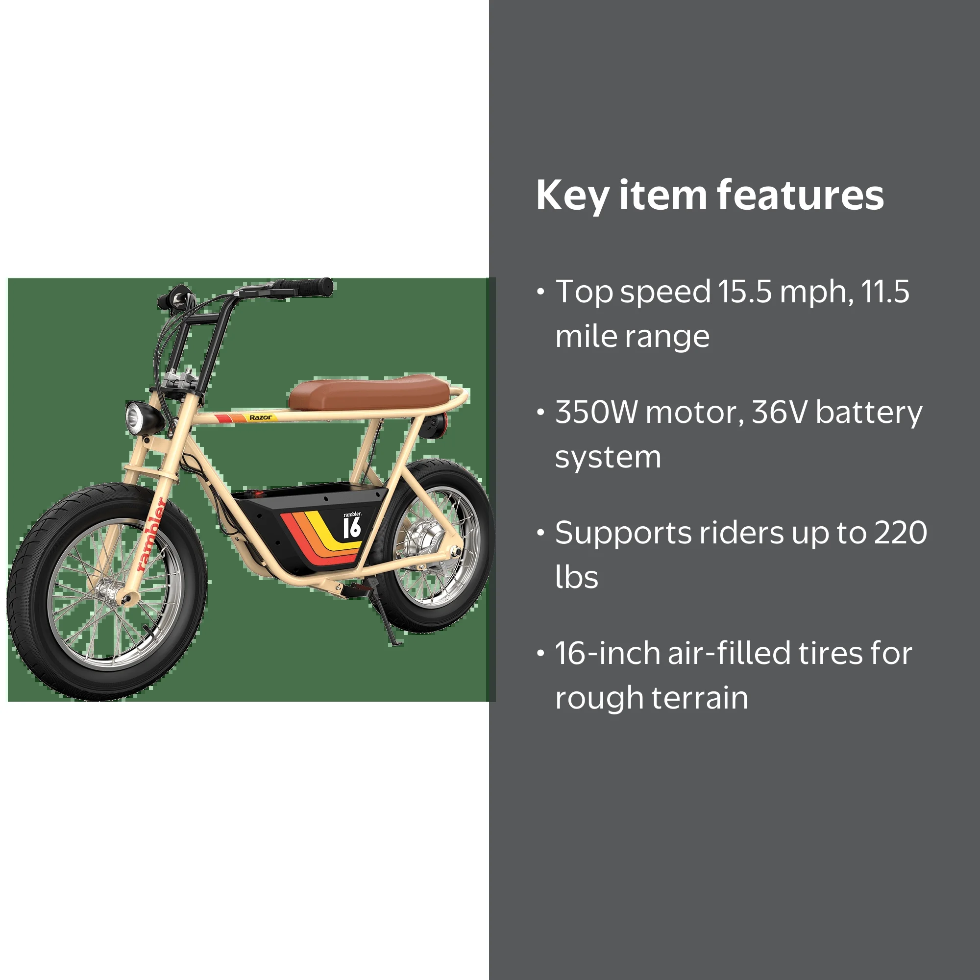 Razor Rambler 16 – 36V Electric Scooter, 15 mph, Retro Minibike