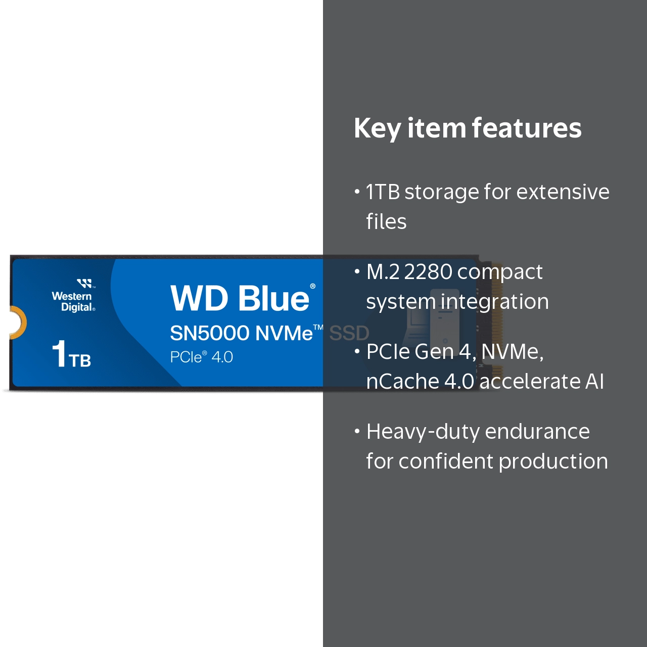 Western Digital 1TB WD Blue SN5000 NVMe SSD, Internal Solid State