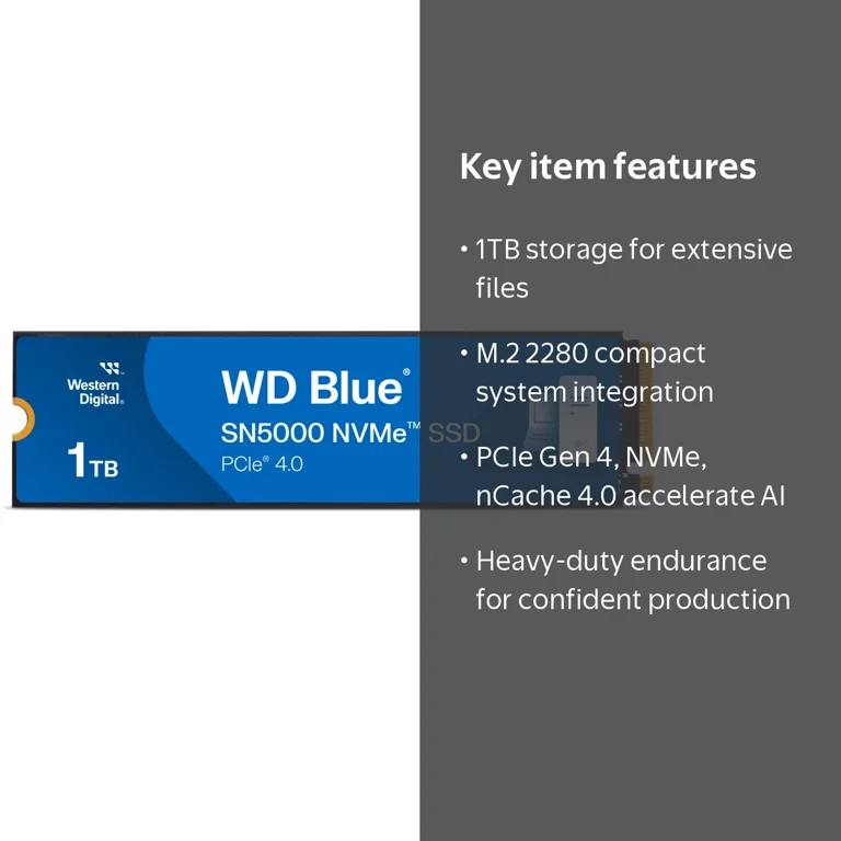 Western Digital 1TB WD Blue SN5000 NVMe SSD, Internal Solid State