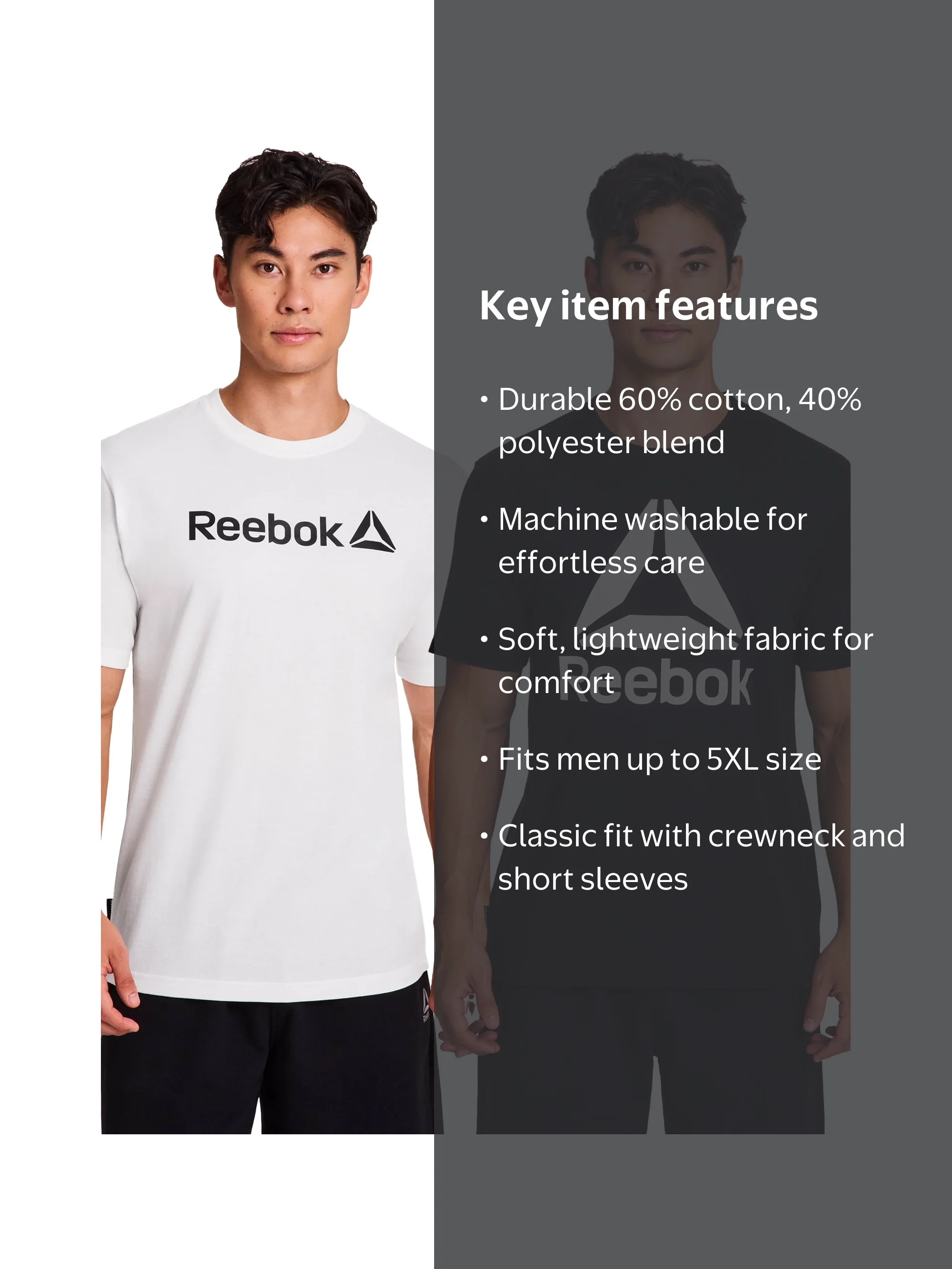 Reebok Men's and Big Men's 2 Pack Tee Set, up to Sizes 5XL