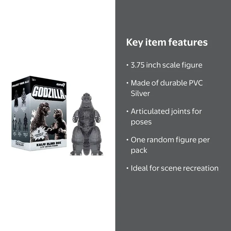 Super7, Collectible Godzilla Action Figure, PVC Silver, 3.75