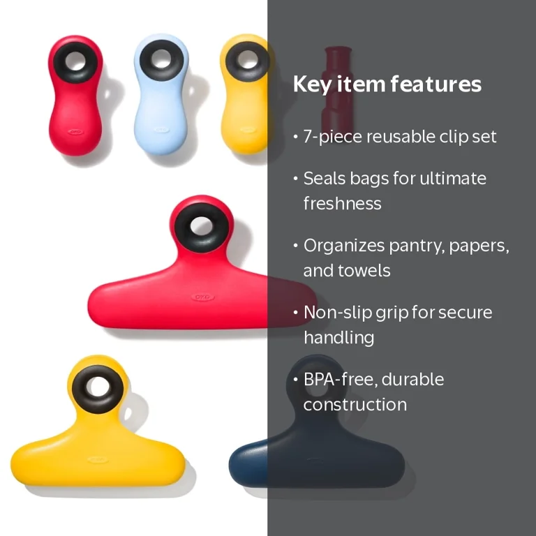 OXO SoftWorks Clip Set – 7 Assorted Food Storage and Organization