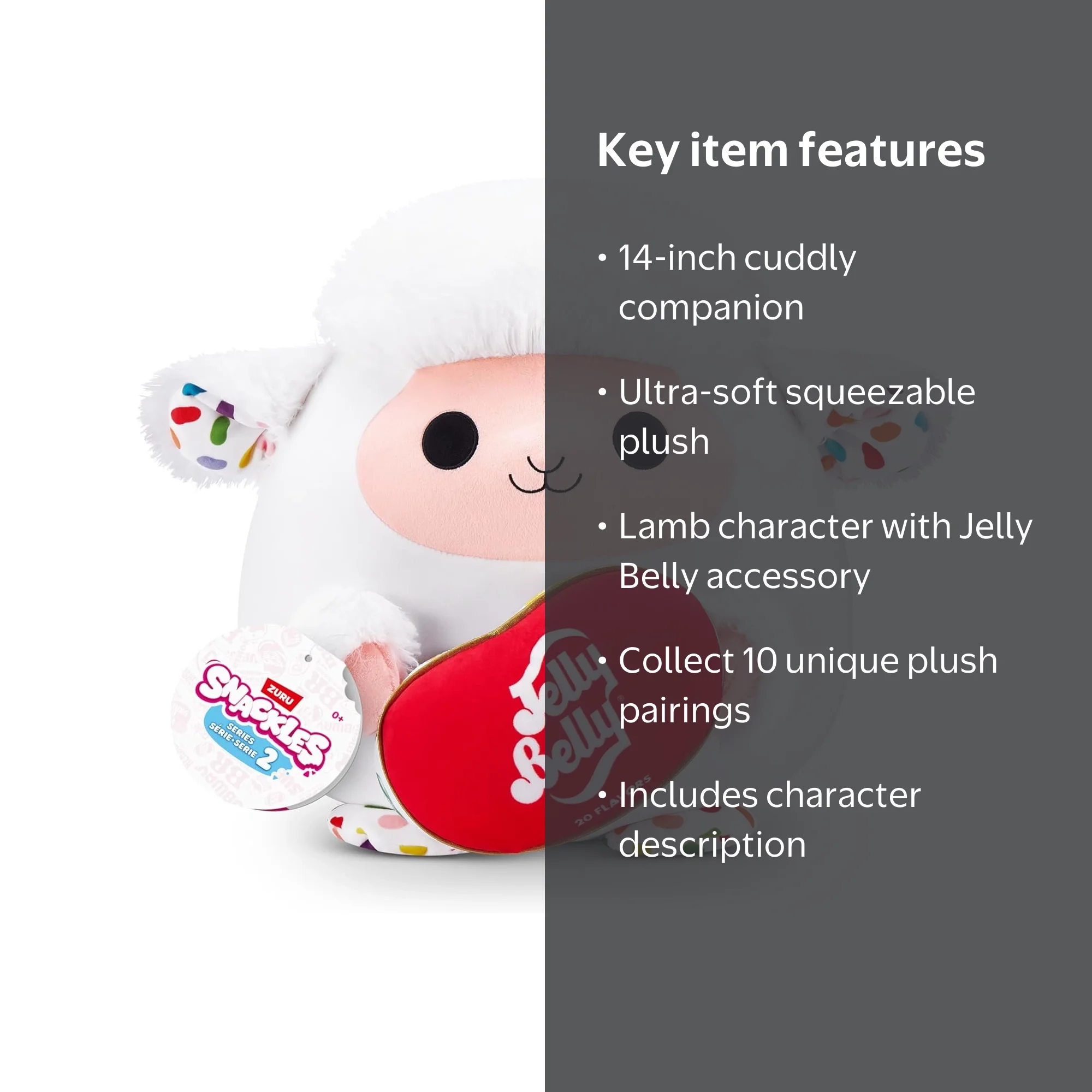 SNACKLES, Plush Lamb & Jelly Belly, 14 Inch, Ultra Soft Squeezable