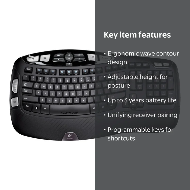 Logitech K350 Full Size Wireless Keyboard, Black with Windows