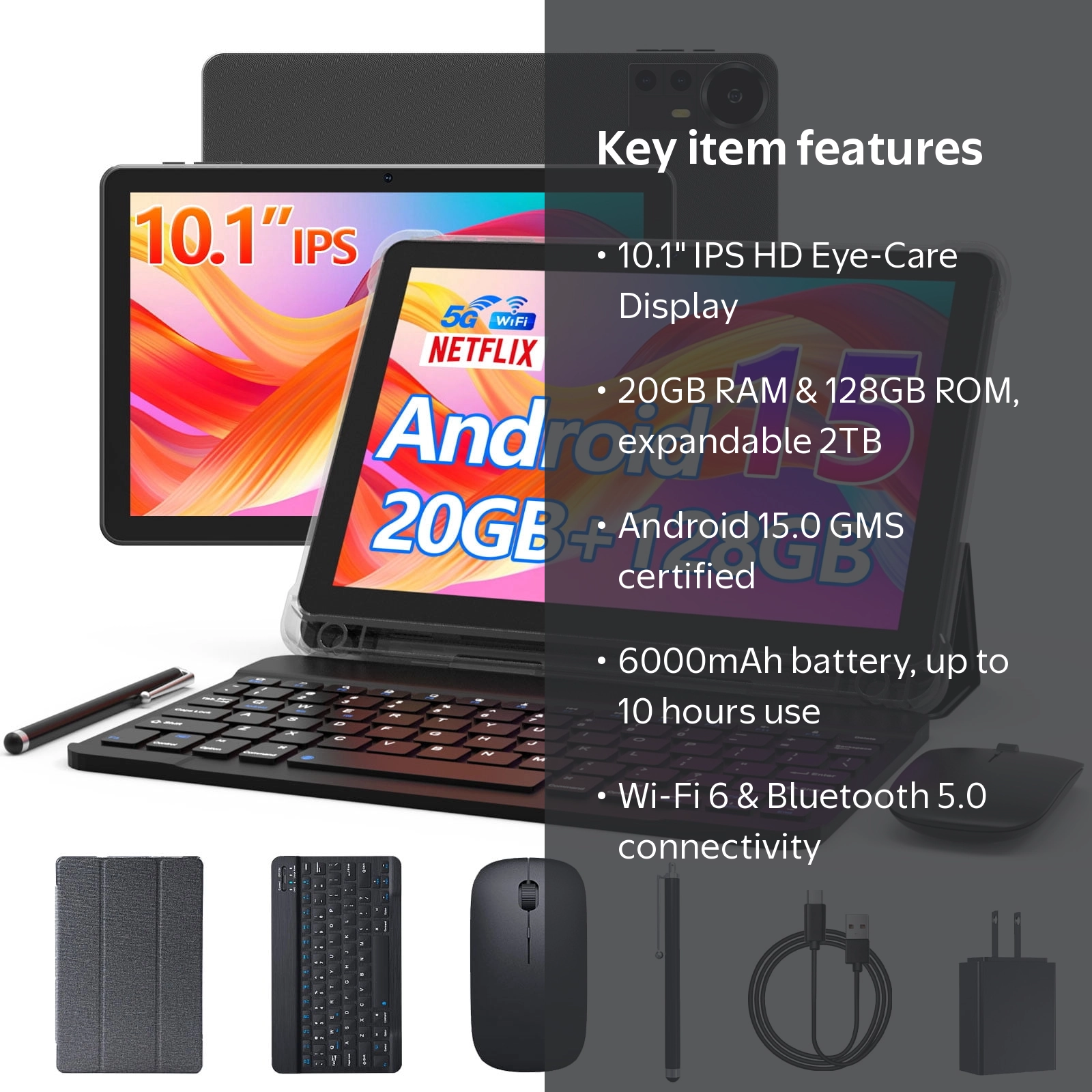 CUPEISI Android 15 Tablet 10 inch, 20GB RAM + 128GB ROM/2TB