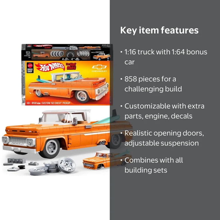 MATTEL BRICK SHOP Hot Wheels Custom 62 Chevy Pickup Building Toy