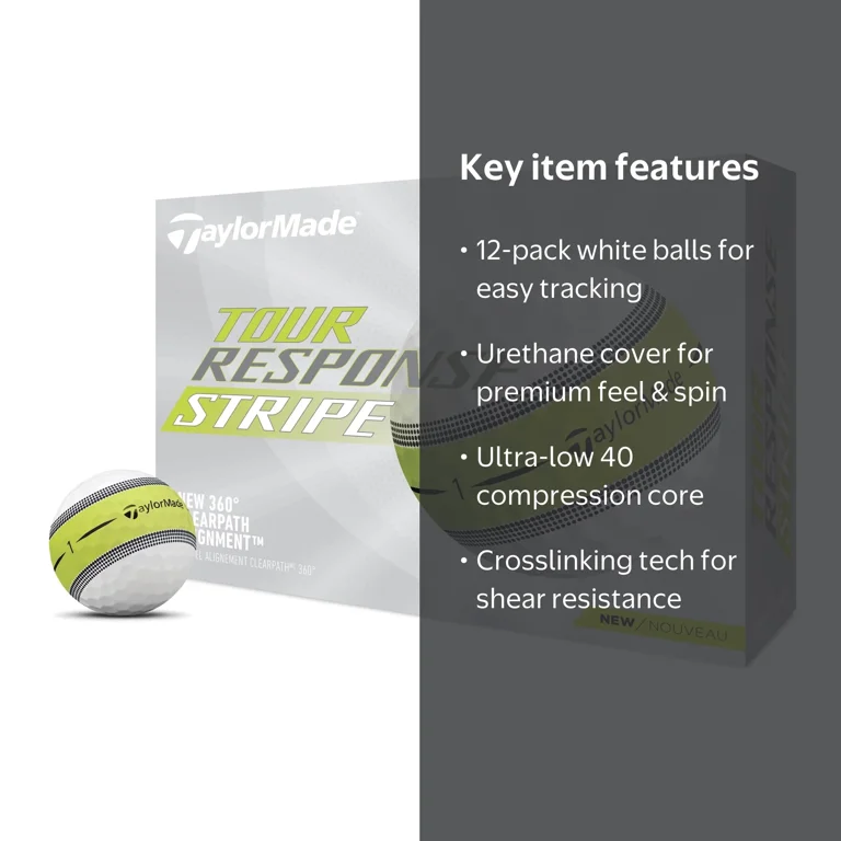 TaylorMade, Golf Balls, Tour Response Stripe 12 Pack, White