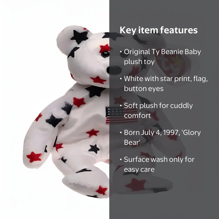 Ty Beanie Baby, Glory Bear Plush Toy, White Bear with Stars and