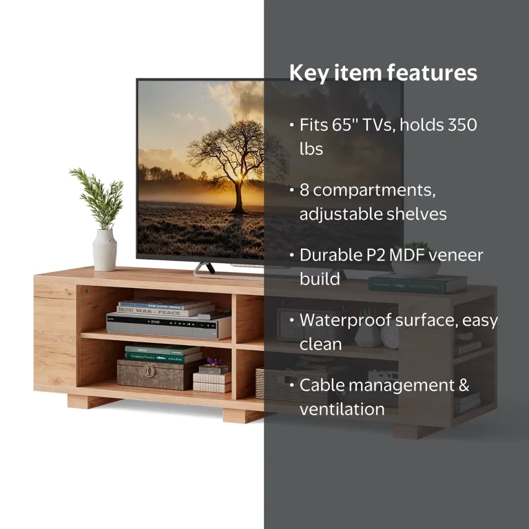 Costway 59'' Wood TV Stand, Console Storage Entertainment Center