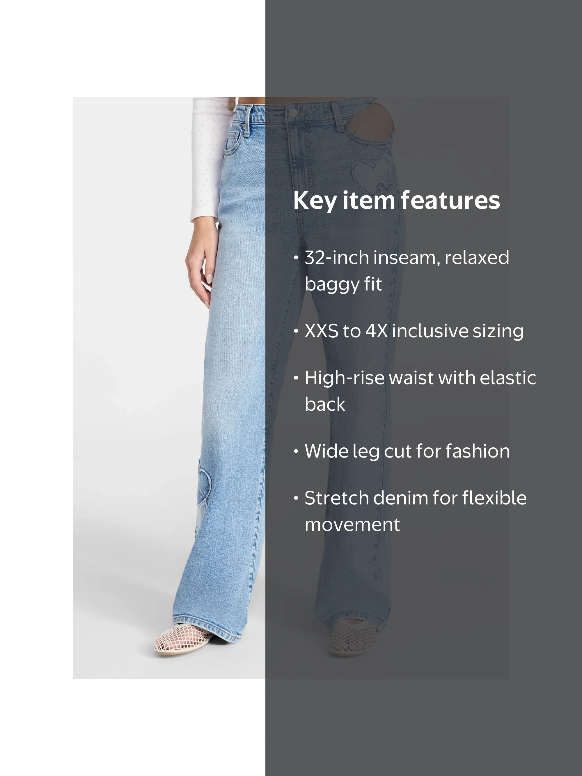 No Boundaries High Rise Baggy Wide Leg Jeans, 32