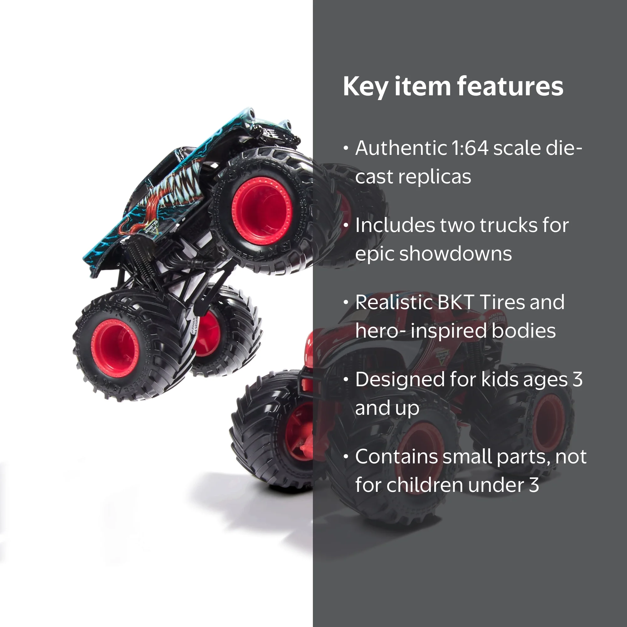 Monster Jam, Marvel Venom vs. Spider-Man Die-Cast Trucks, 1:64