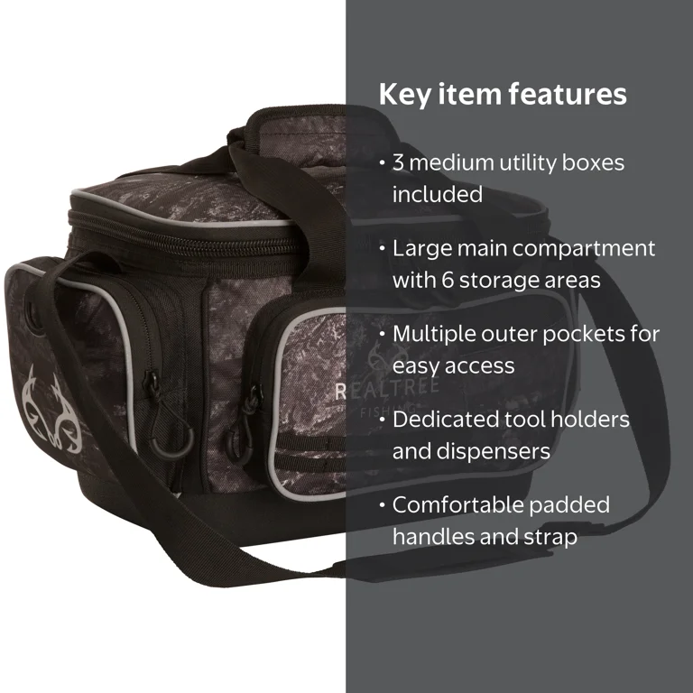 Realtree Fishing Tackle Bag with 3 Utility Boxes, Medium