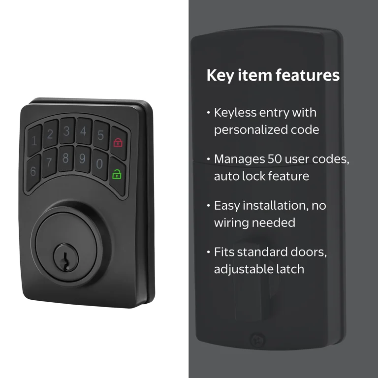 Hyper Tough Electronic Keypad Deadbolt, Matte Black Finish, Smart
