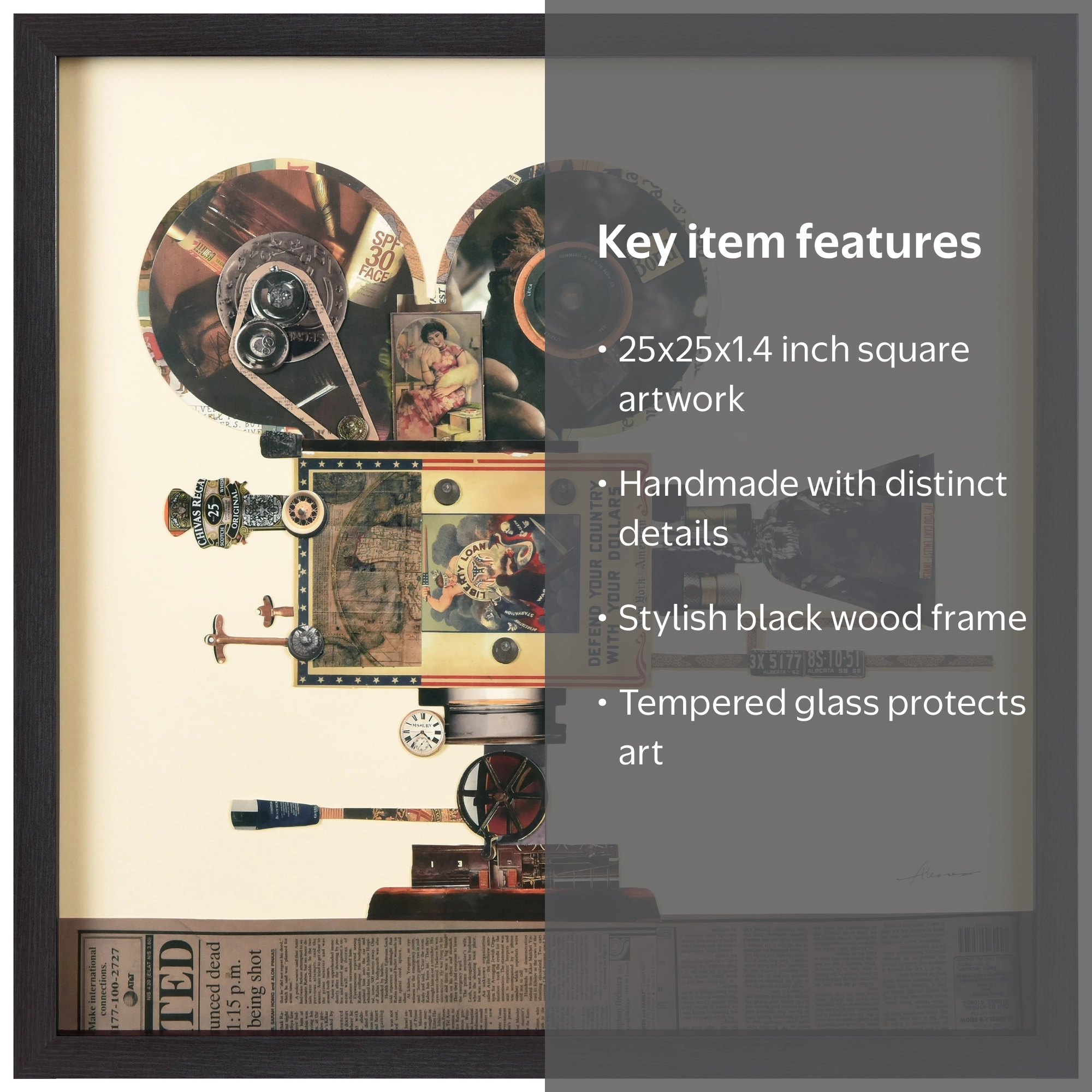 Free Shipping! Antique Film Projector' Hand Made Signed Art