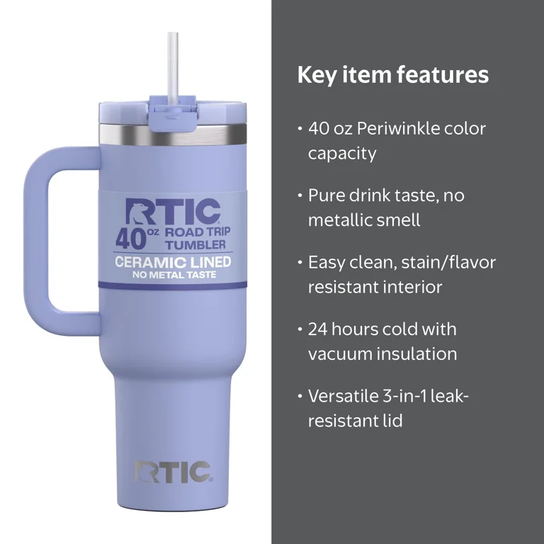 RTIC Road Trip 40 oz Leak-Resistant Straw Lid Ceramic Lined