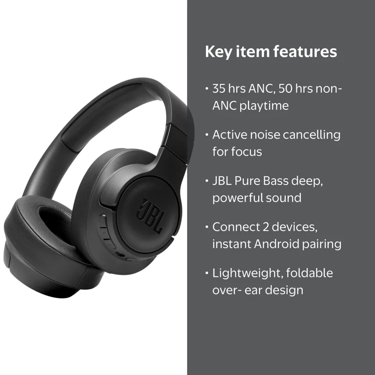 JBL, Wireless Over-Ear NC Headphones, Tune 760NC, Black - Walmart.com