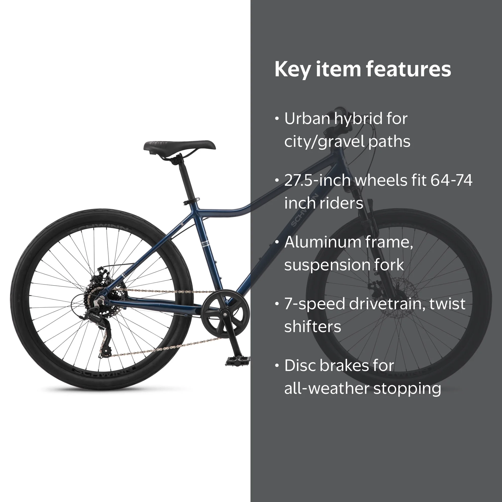 Schwinn, Hybrid Bike, 27.5-inch, Navy, 7 Speed Adult Bicycle
