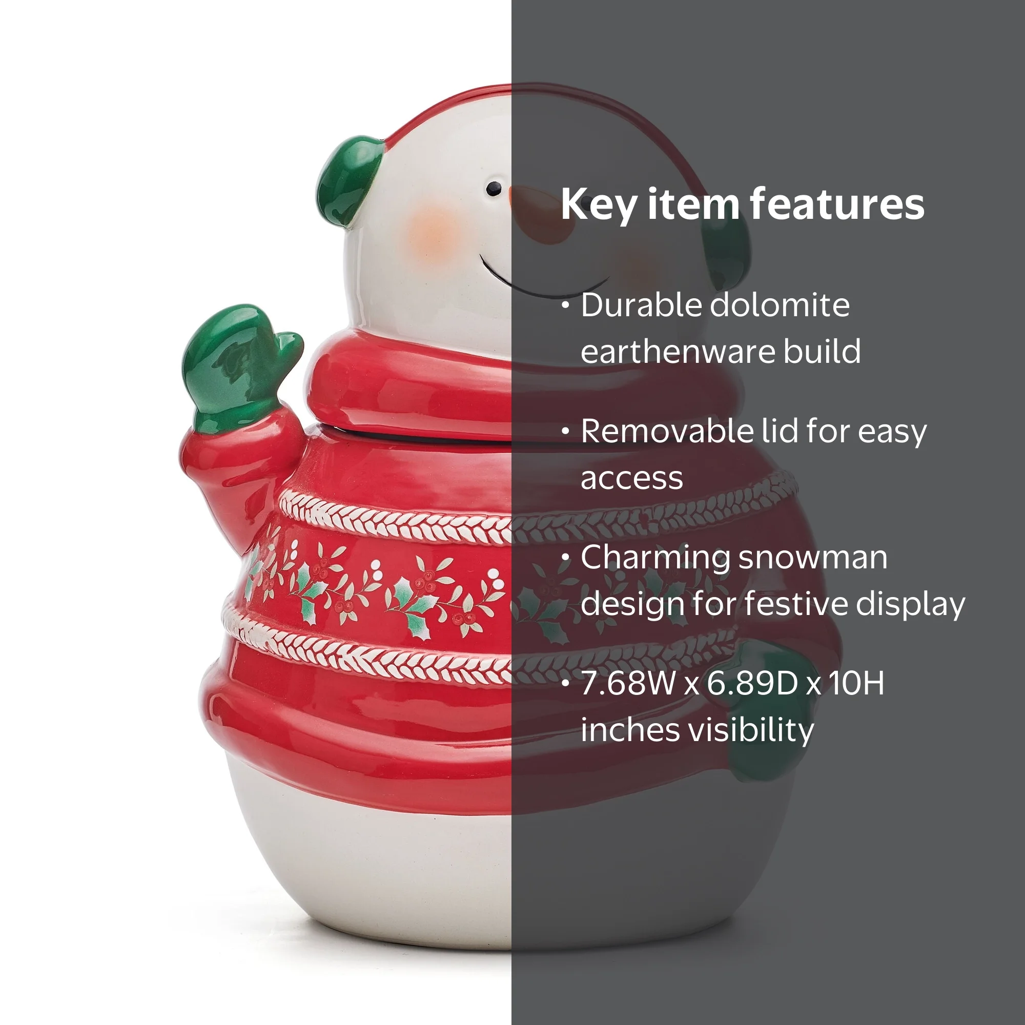 Pfaltzgraff Winterberry Ceramic Snowman Cookie Jar 10in Festive