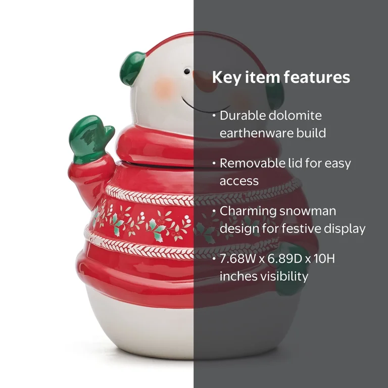 Pfaltzgraff Winterberry Ceramic Snowman Cookie Jar 10in Festive